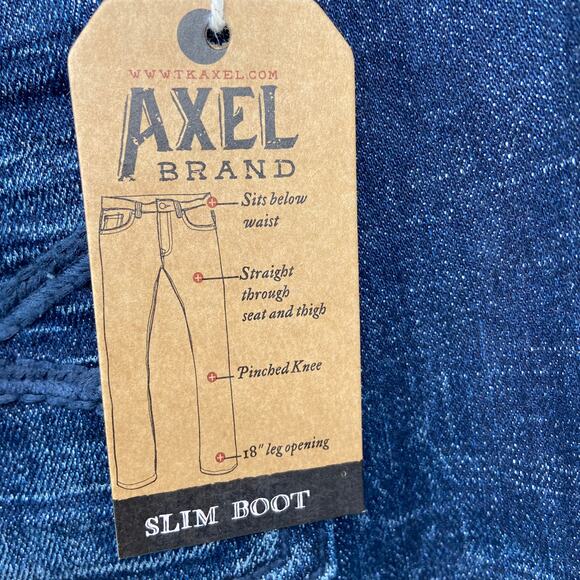 TK Axel Slim Boot Jeans Men's 36 x 32 Stretch Denim Dark Wash Distressed - Picture 9 of 13